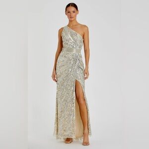 New Mac Duggal Sequin One Shoulder Draped Lace Up Evening Gown (5687) - Size 2